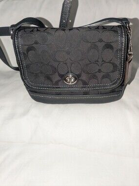 Coach Park Black Signature Canvas Turn-Lock Crossbody